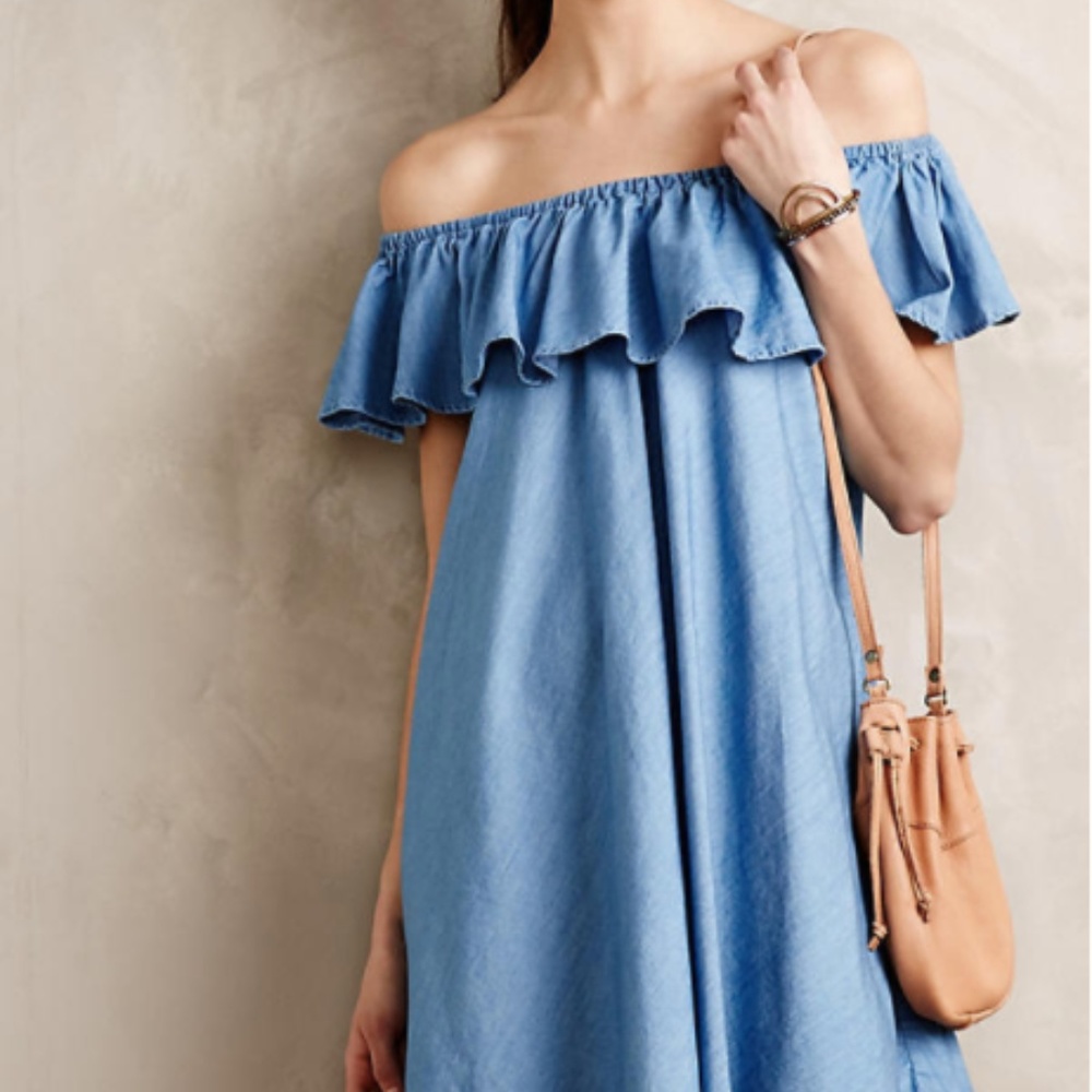 Alexa Chung for AG Ruffled Chambray Dress