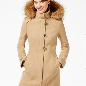 Calvin Klein faux fur trim, turn lock walker coat