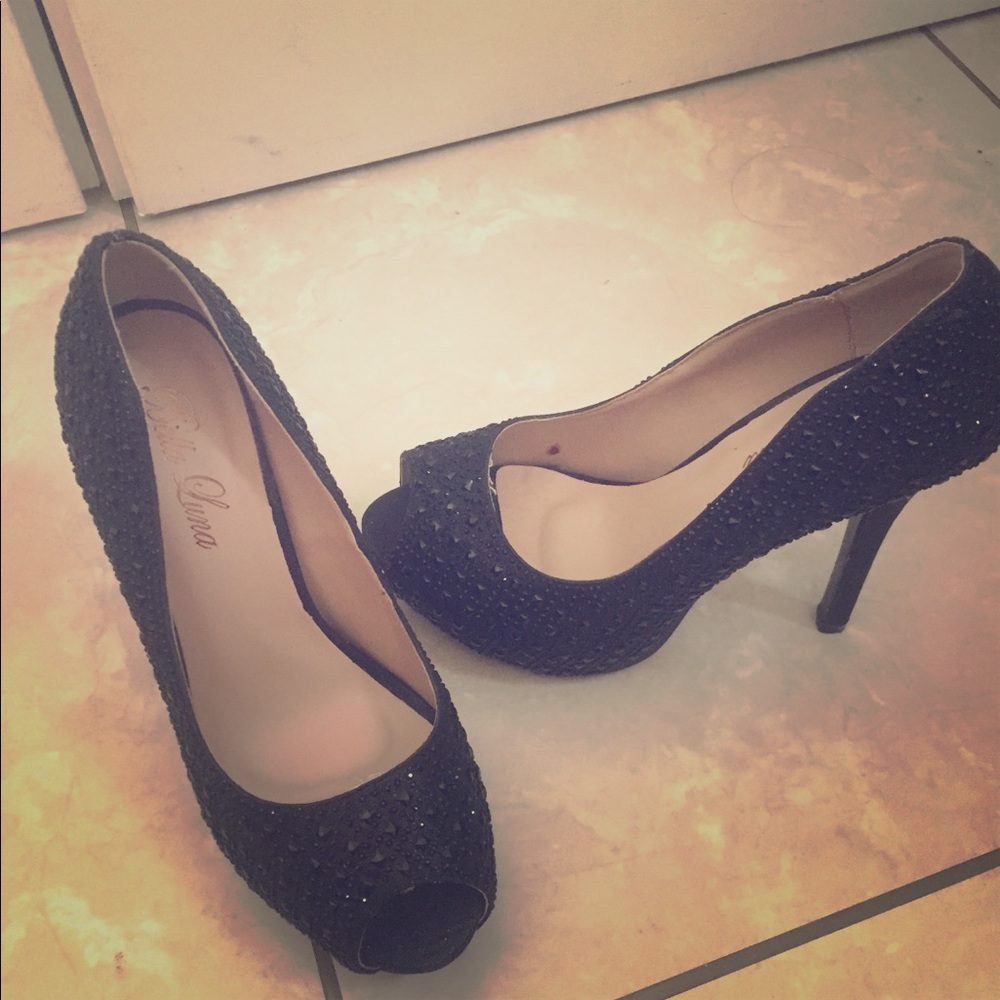 Bella Luana Black Peep Toe Heels