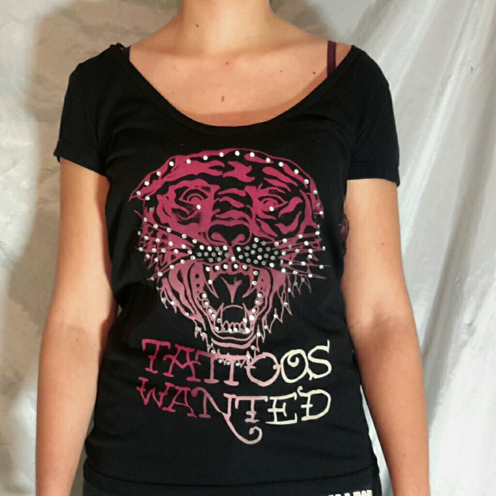 Ed Hardy gem tattoo tiger tee