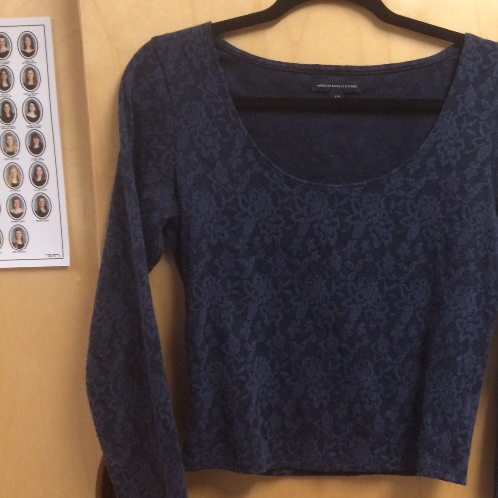 Long Sleeve Navy Lace Crop Top
