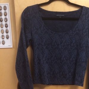 Long Sleeve Navy Lace Crop Top