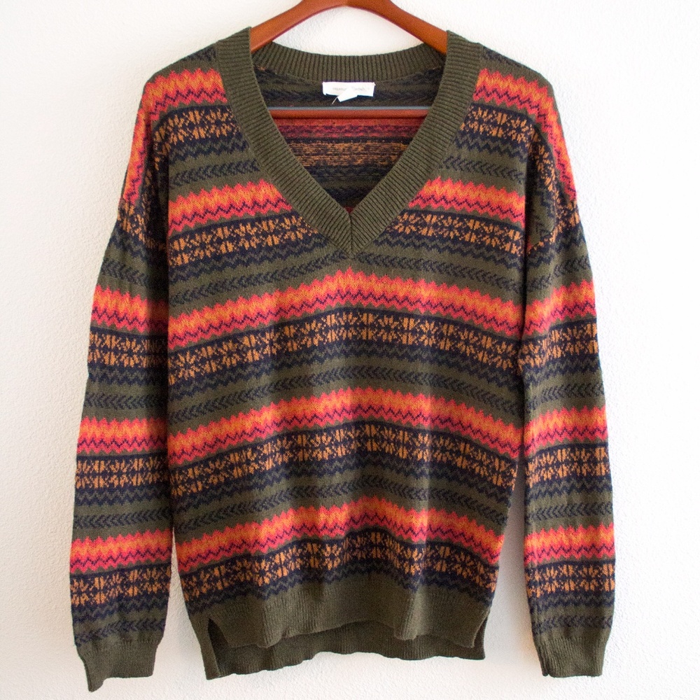 Treasure & Bond Fair Isle V-Neck Holiday Sweater