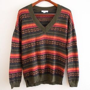 Treasure & Bond Fair Isle V-Neck Holiday Sweater