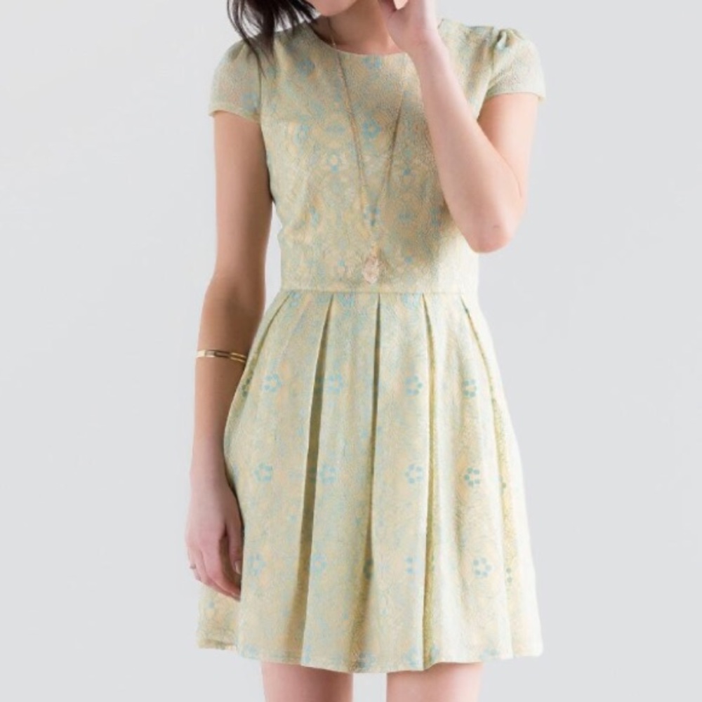 Francesca's yellow and blue cap sleeve dress