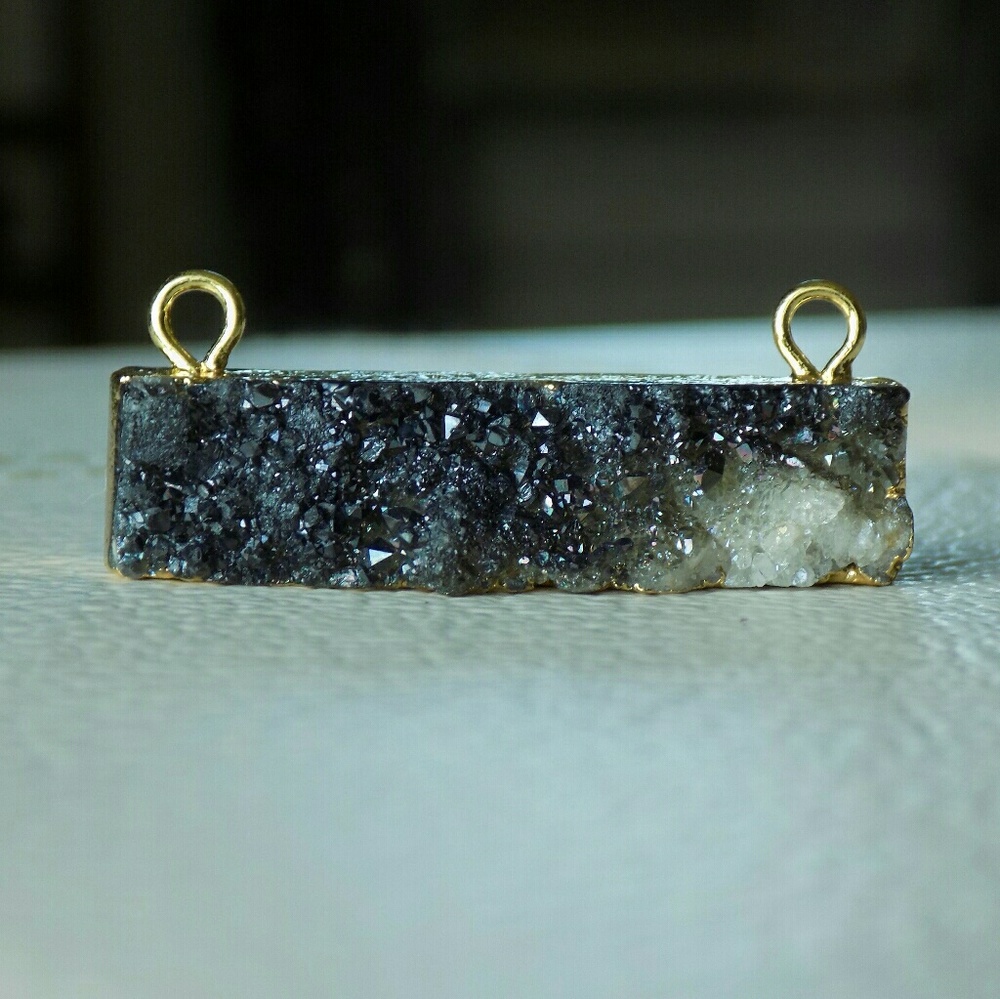Genuine Druzy Agate Gemstone Gold Plated Pendant