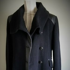 Cole Haan black coat, faux leather trim