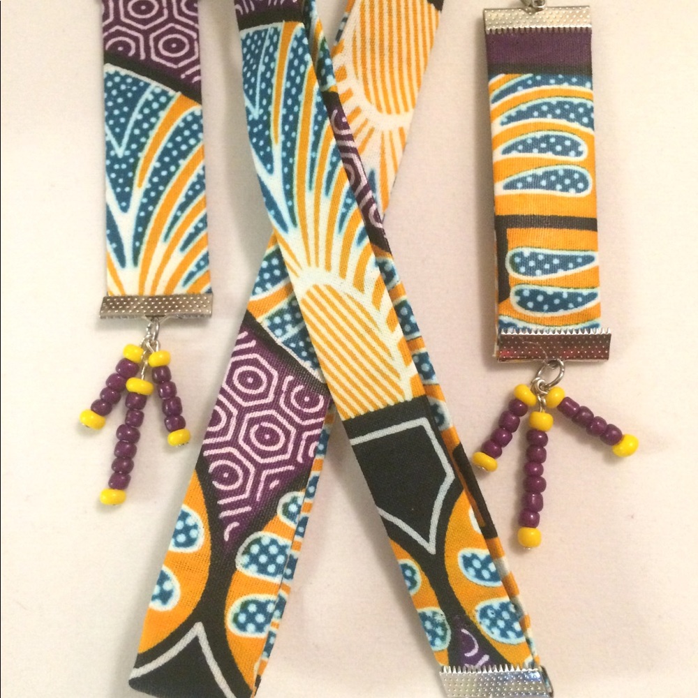 39" African Fabric Lanyard & Earrings