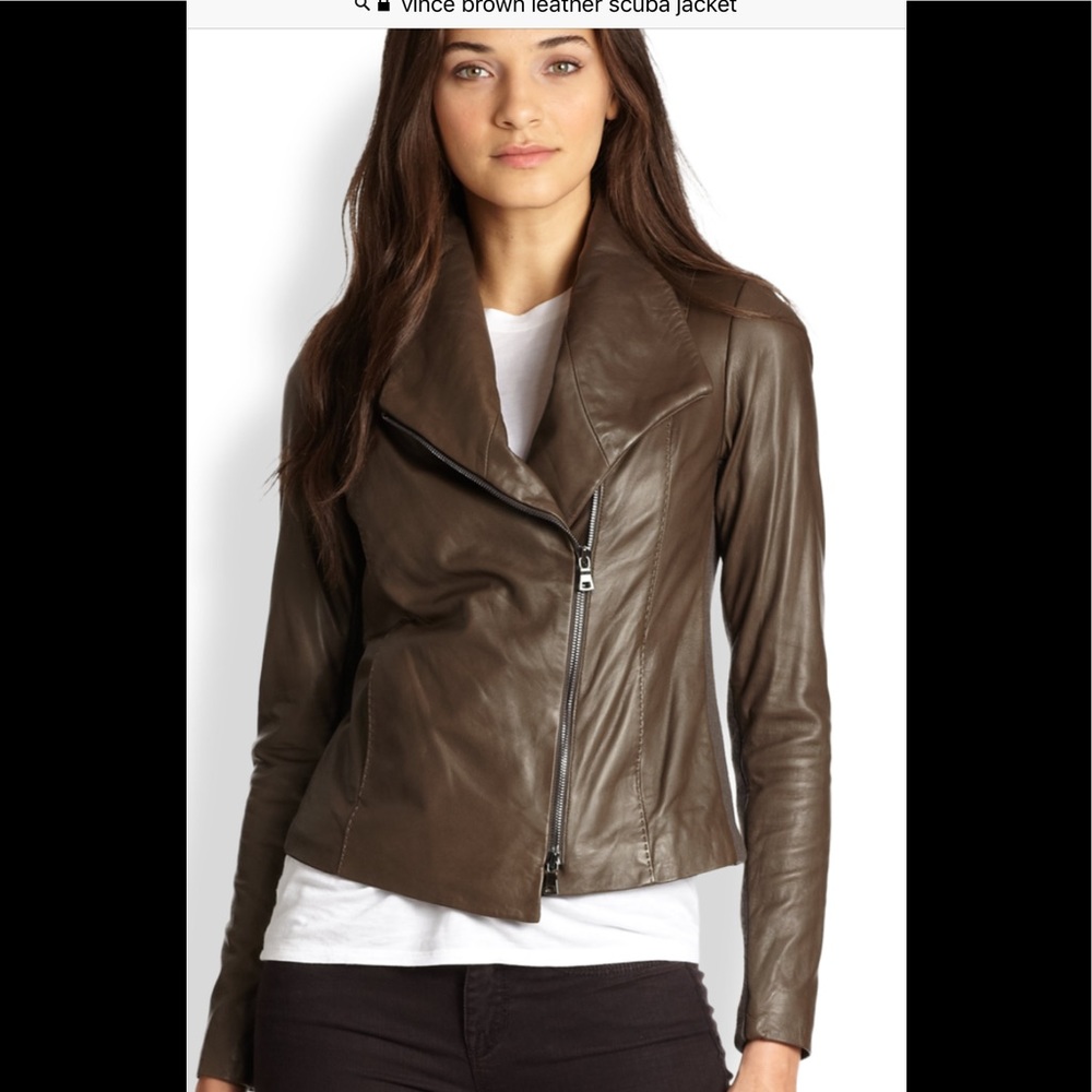 Vince brown leather scuba jacket