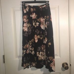 Floral Black Midi Skirt