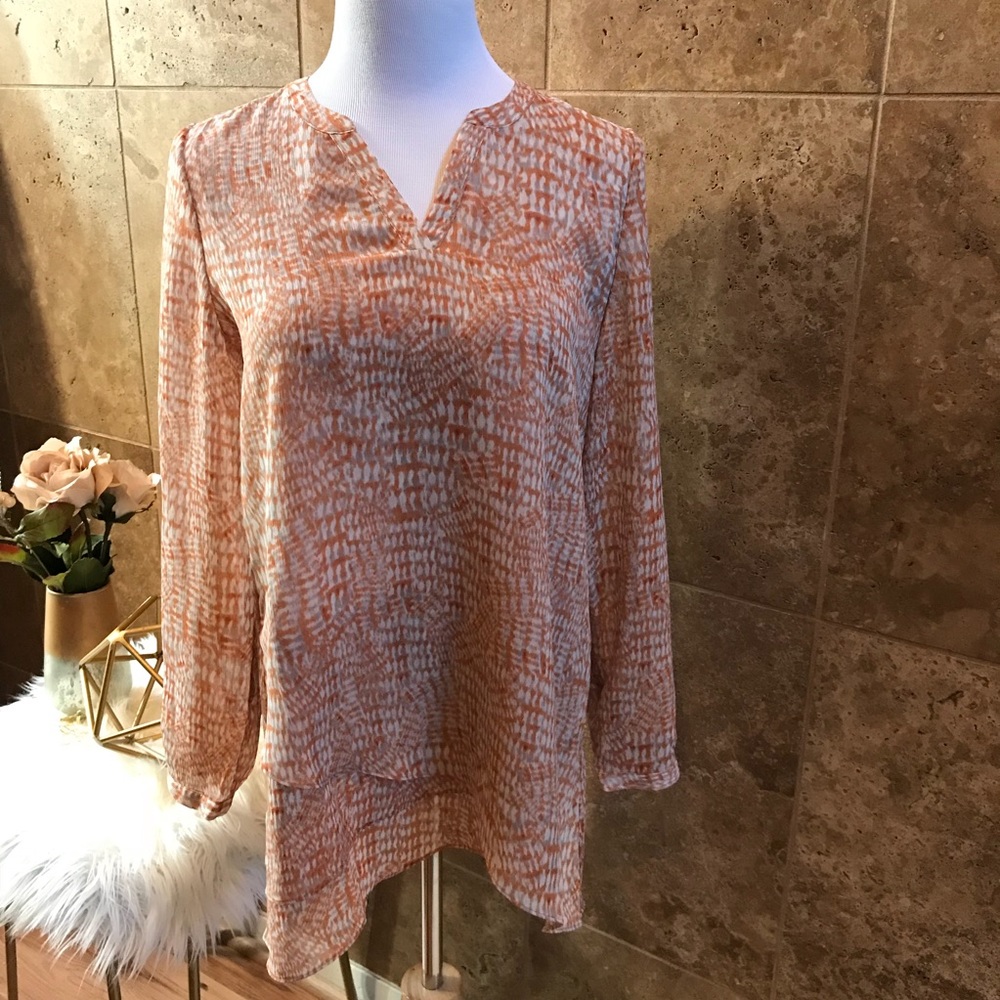 NWOT Orange Print Chiffon Tunic Top Size 4 / Small