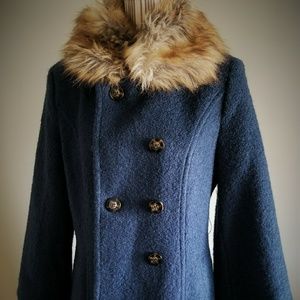 Laundry by Shelli Segal Blue Coat with Faux fur