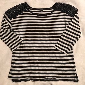 Ann Taylor Navy/White Striped Top S