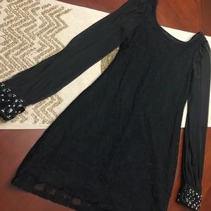 Black Long Sleeve Chiffon Dress