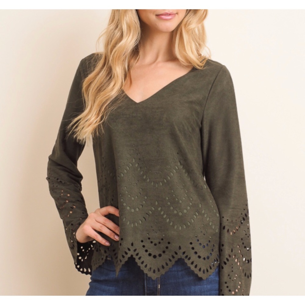 SALE ❣️Olive Green V Neck Fashion Top