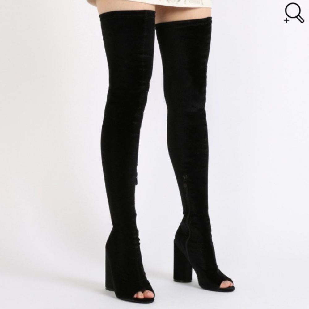 Over The Knee Velvet Peep Toe Boots