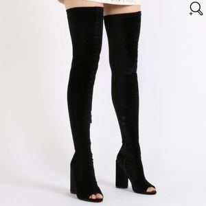 Over The Knee Velvet Peep Toe Boots