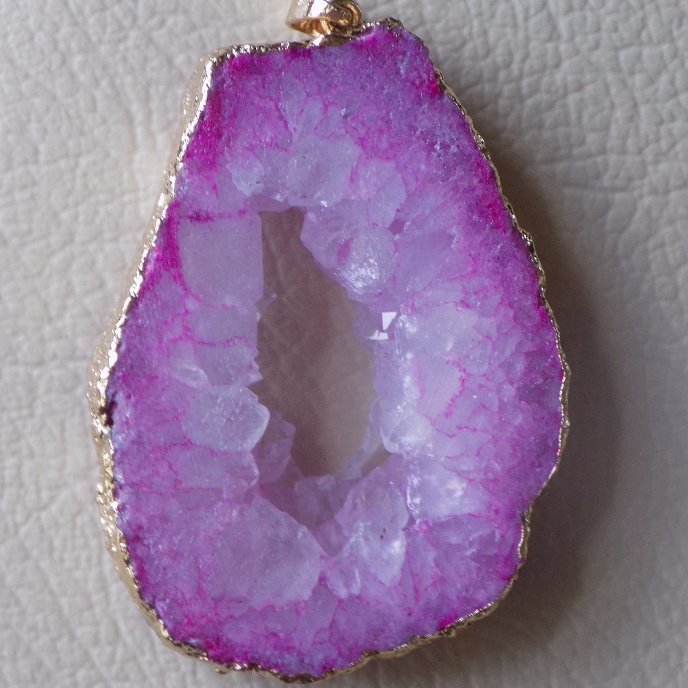 Genuine Agate Geode Gold Plated Pendant