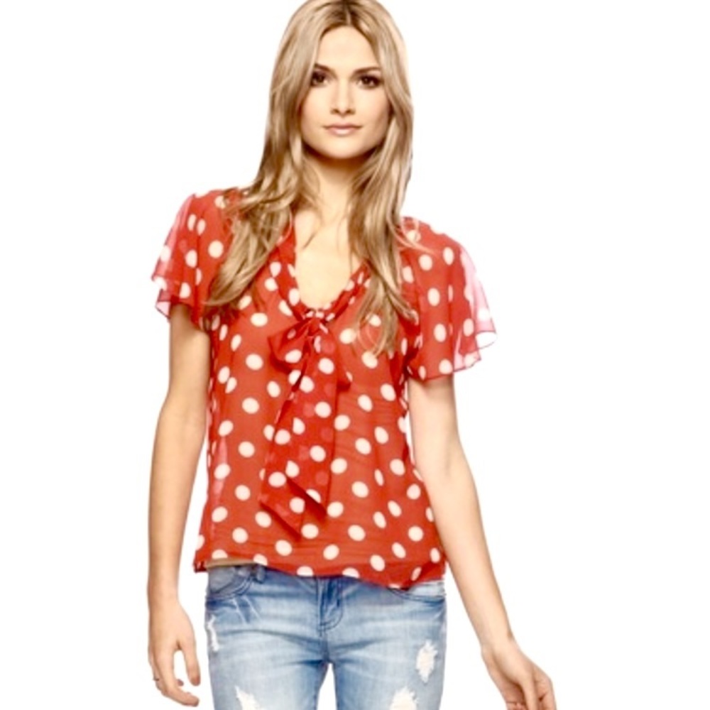 Polka Dot Tie Neck Blouse