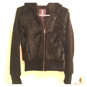 Black faux fur hoodie zip jacket ijeans by buffalo