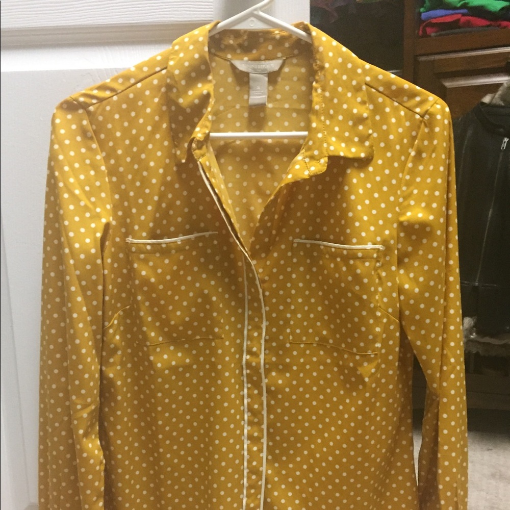 Banana Republic mustard dot silk top