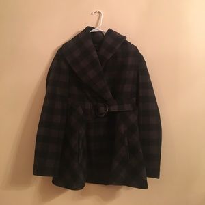 Black and Gray Plaid Peacoat, Steve Madden