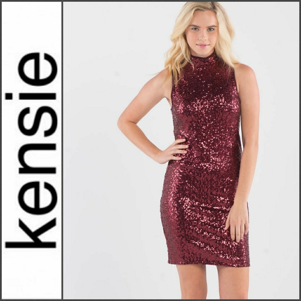 New KENSIE Sequin Jersey Mock Neck Sheath Dress