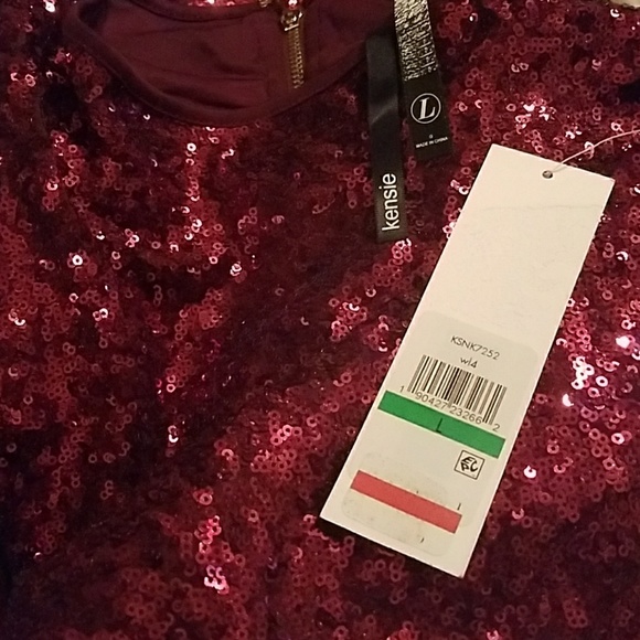 New KENSIE Sequin Jersey Mock Neck Sheath Dress - Picture 6 of 6