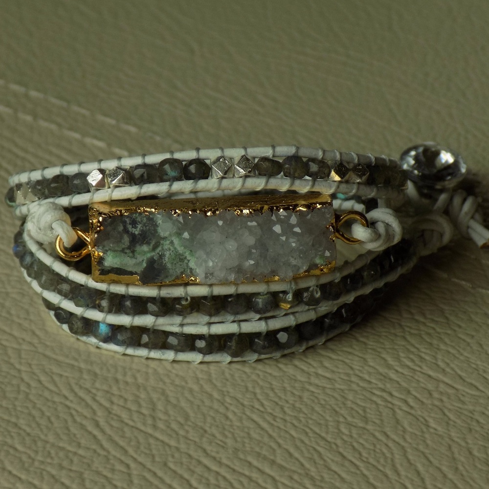 Handmade Genuine Gemstone Leather Wrap Bracelet