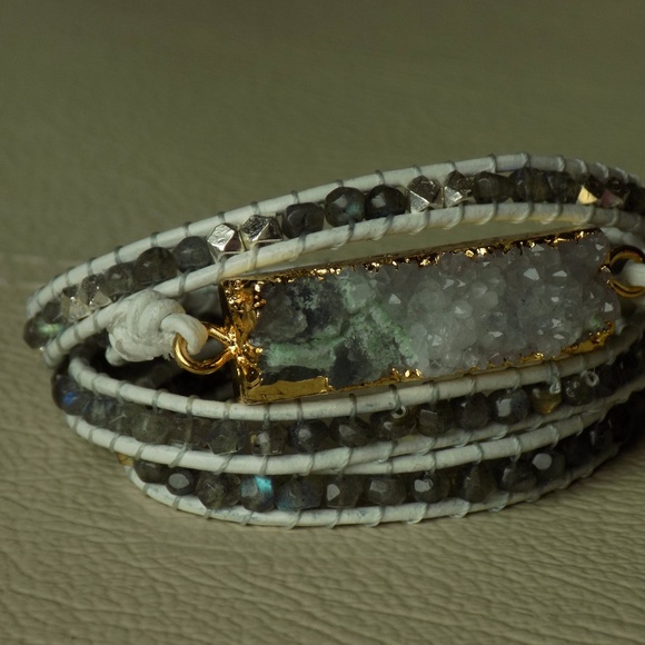 Handmade Genuine Gemstone Leather Wrap Bracelet - Picture 2 of 4