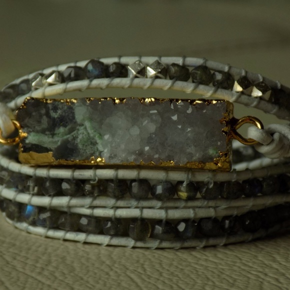 Handmade Genuine Gemstone Leather Wrap Bracelet - Picture 3 of 4