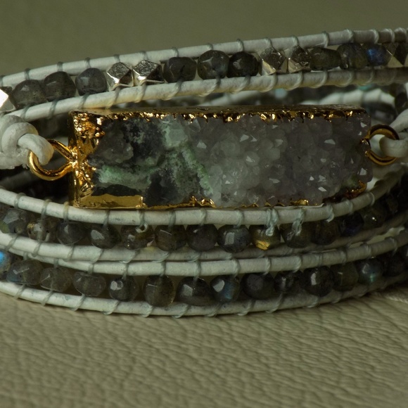 Handmade Genuine Gemstone Leather Wrap Bracelet - Picture 4 of 4