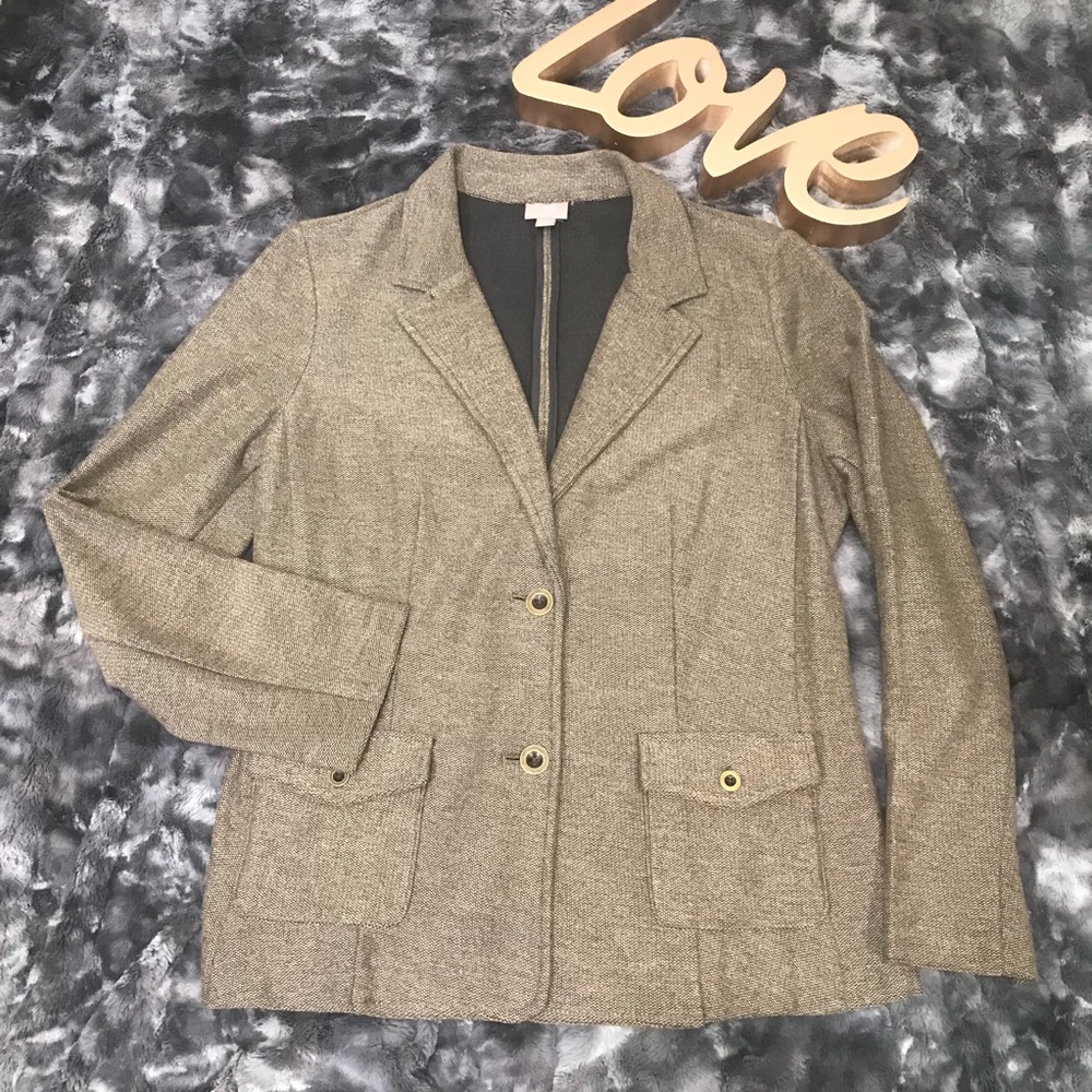 J. Jill Taupe 2-Button Long Sleeve Stretch Blazer