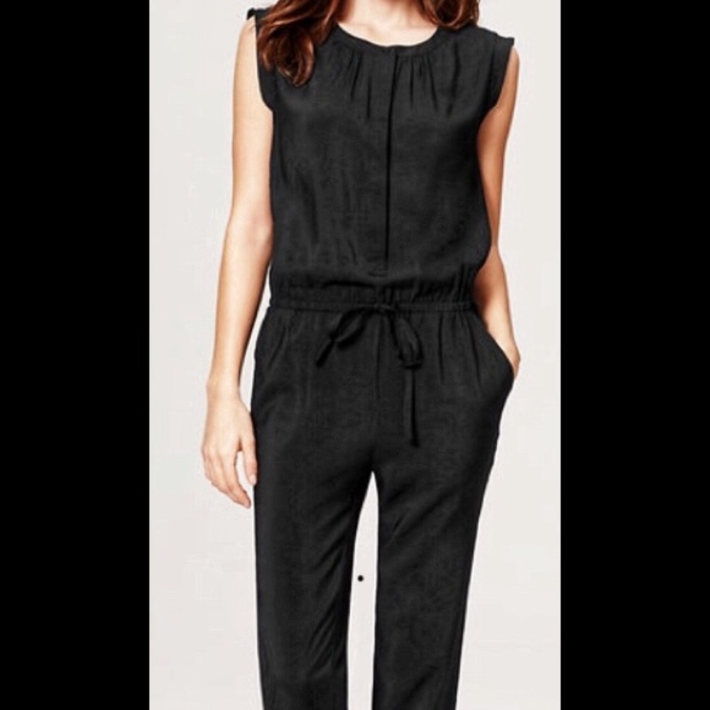 NWT LOFT Fluid Drawstring Black Jumpsuit Size: S