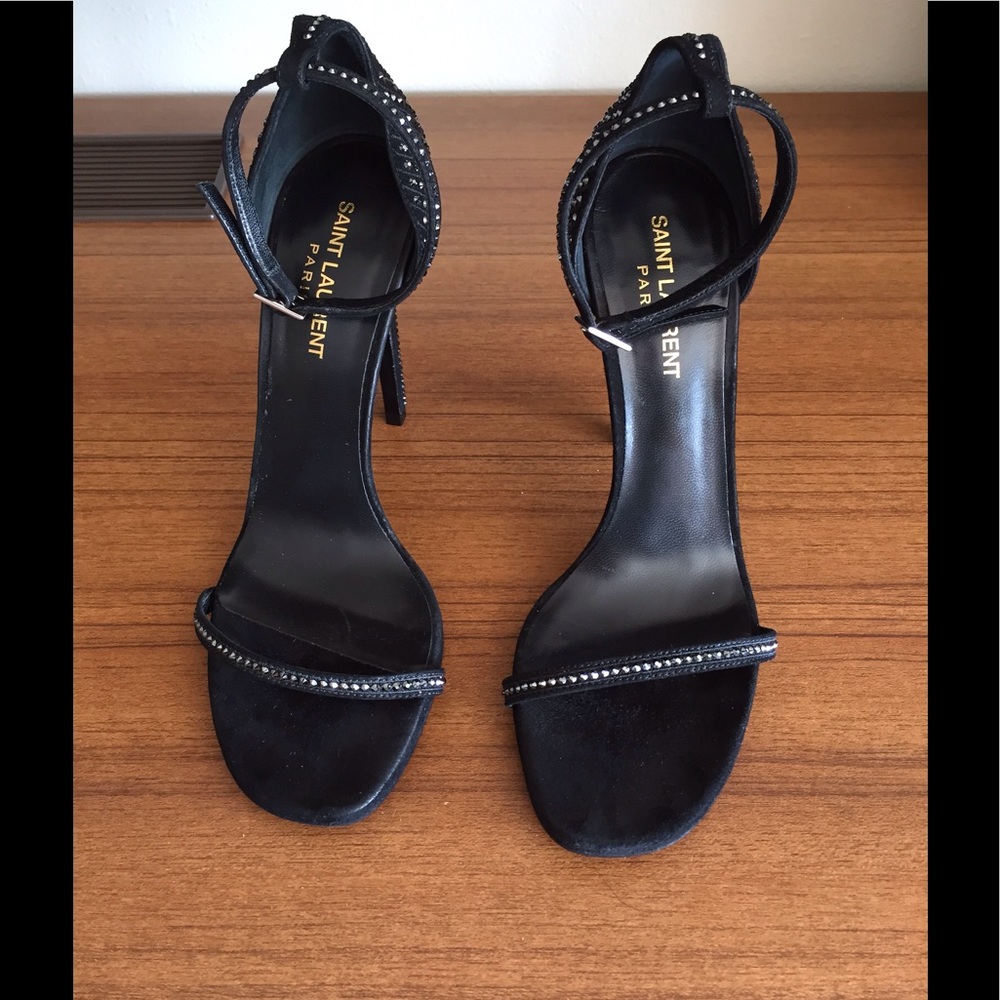 YSL Strass Embellished Black Sandal