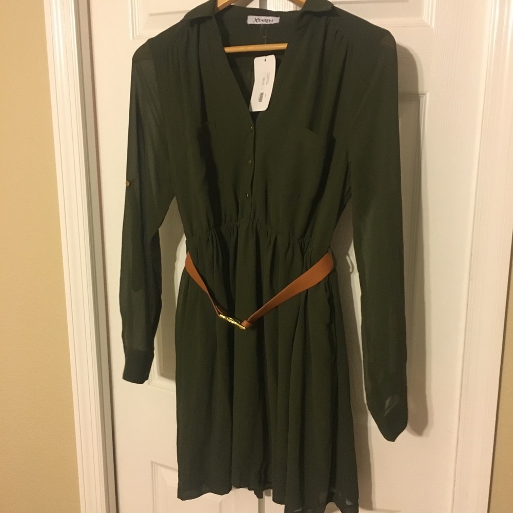 NWT Army Green Long-Sleeve Dress - L