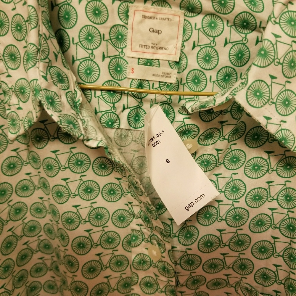 Gap Fitted Boyfriend Shirt Bicycle Print