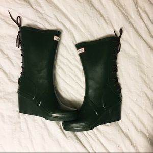 NWB Hunter Corset Wedge Rain Boots in Verbier