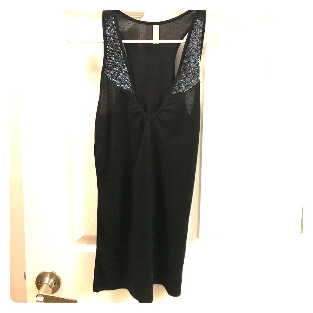 Black racerback tank w beautiful black glass beads