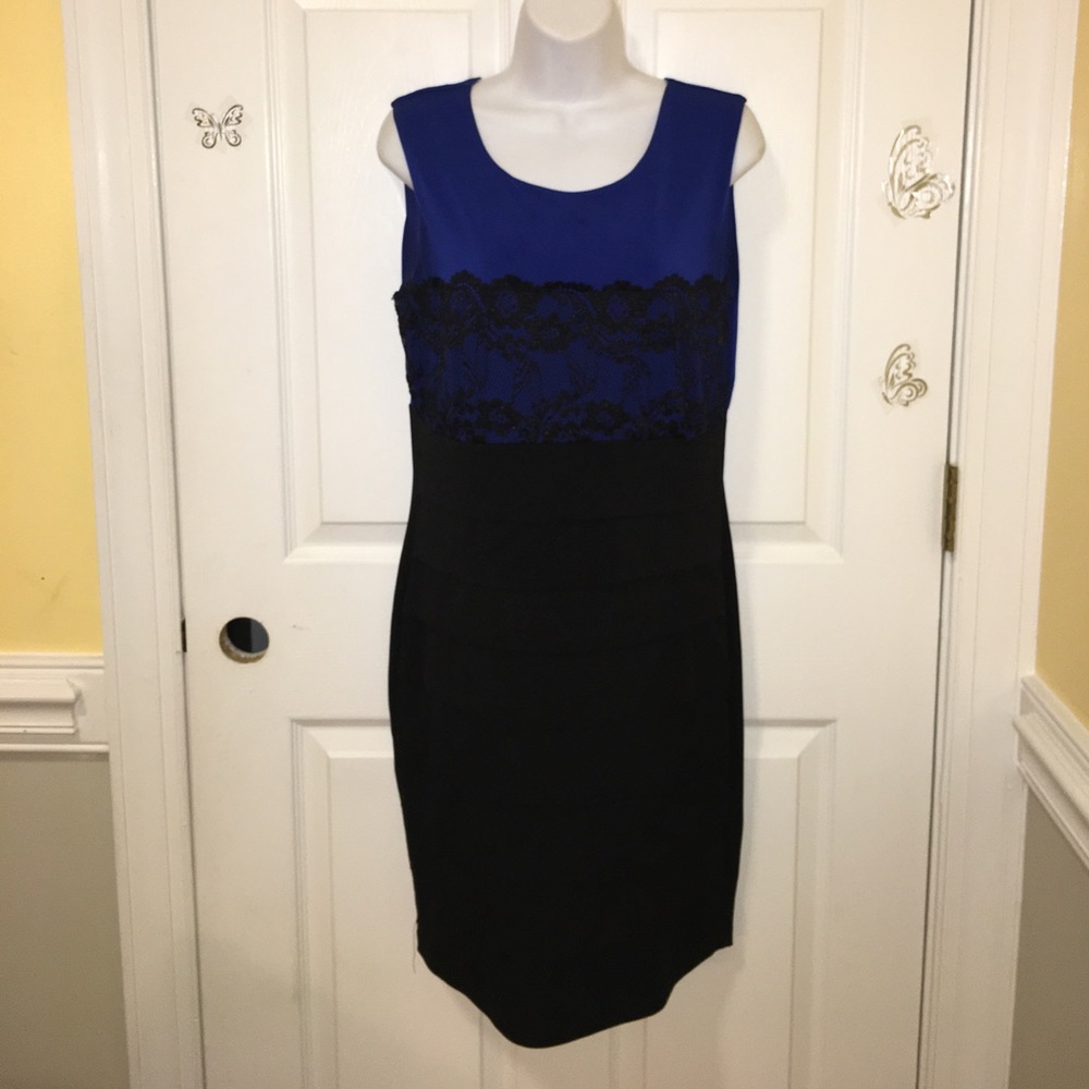 Enfocus Studio Blue and Black Lace Dress