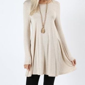 Heather Beige Boat Neck Flowy Tunic New
