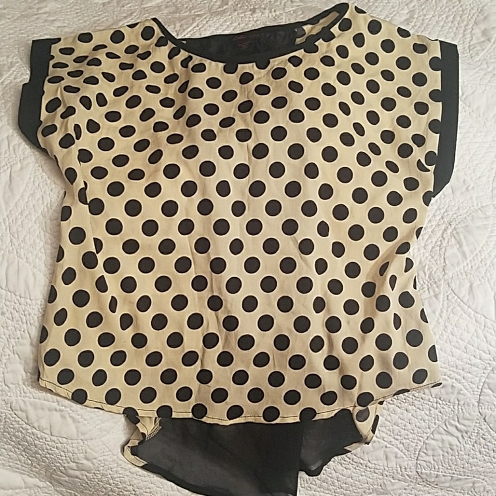 Polka dot top with sheer back and fish tail