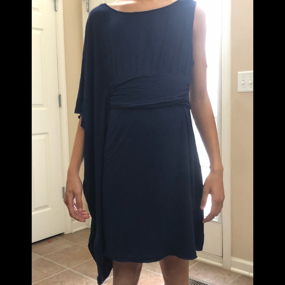 Navy Blue One Shoulder Cotton Dress