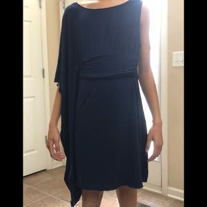 Navy Blue One Shoulder Cotton Dress