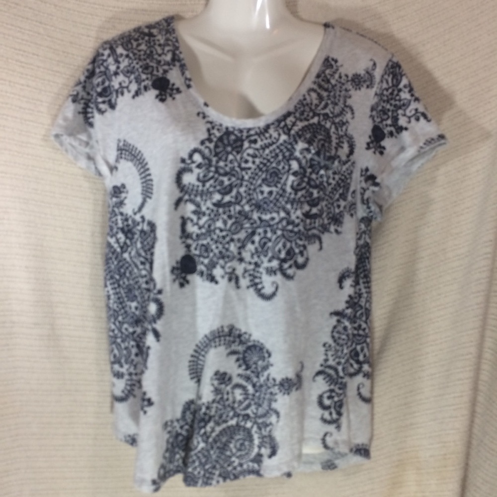 Ann Taylor LOFT Vtg. Soft Short Sleeve Gray Black