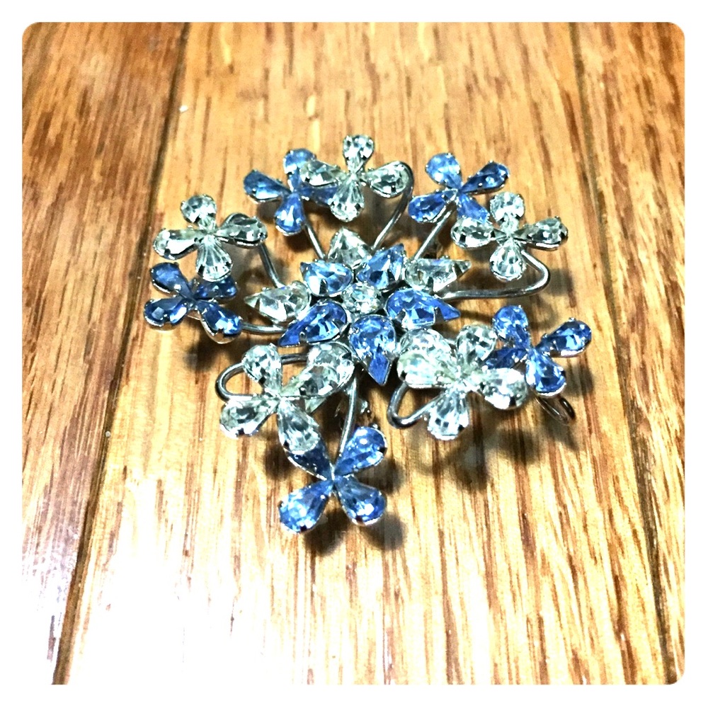 Gorgeous silver & blue floral bouquet brooch 💐