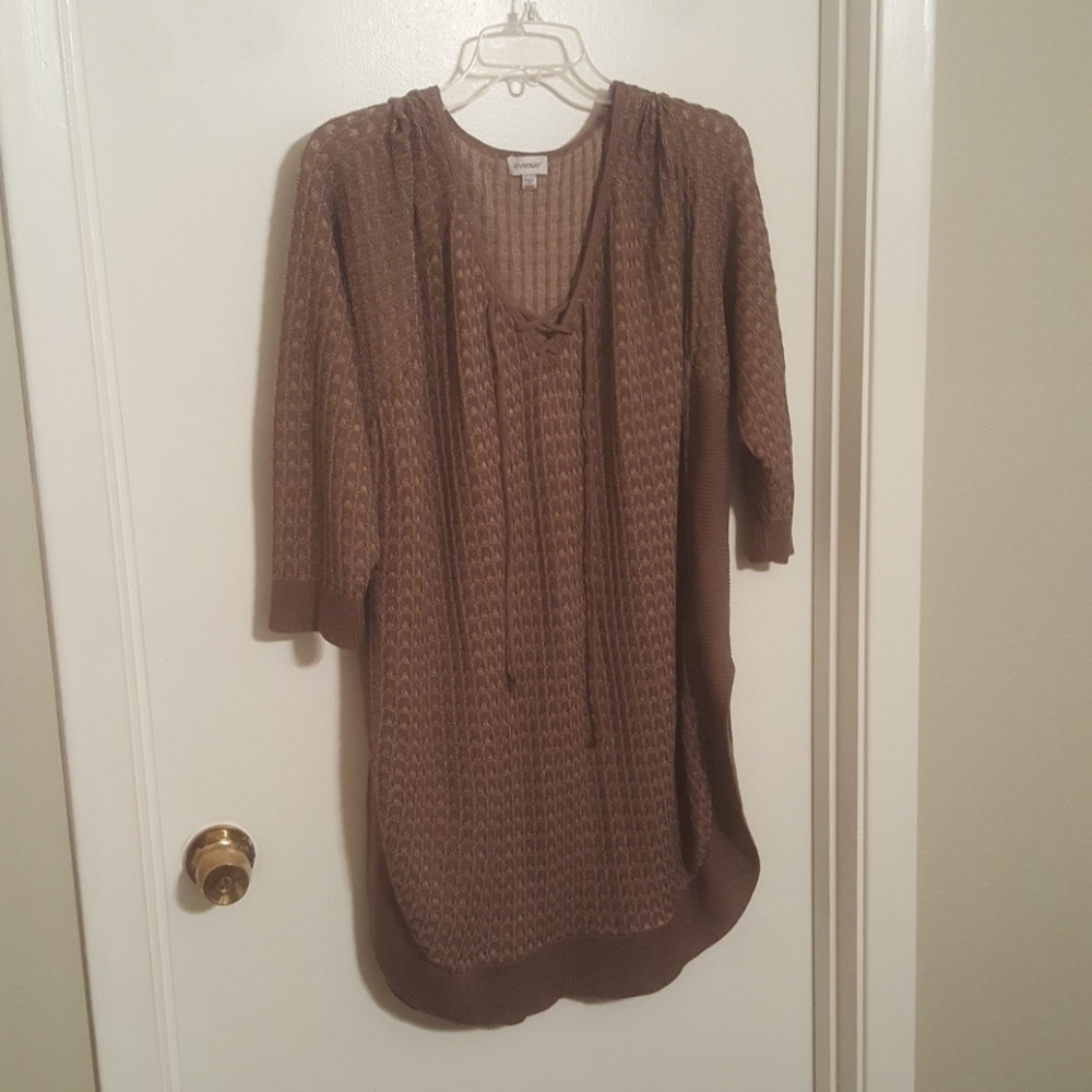 Avenue 26/28 Tan Tie Front Tunic 3/4 Sweater