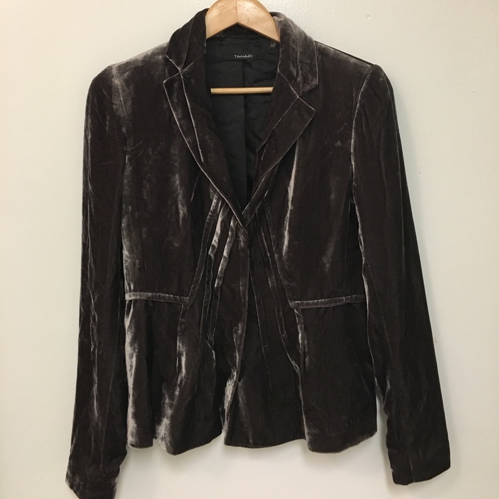 Velvet blazer by Tahari in dark taupe