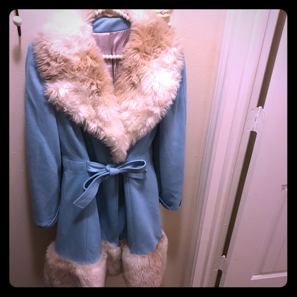 Vintage faux fur sky blue coat