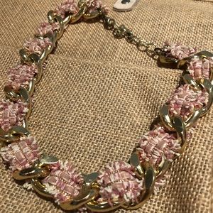 Pink and gold fabric and metal necklace